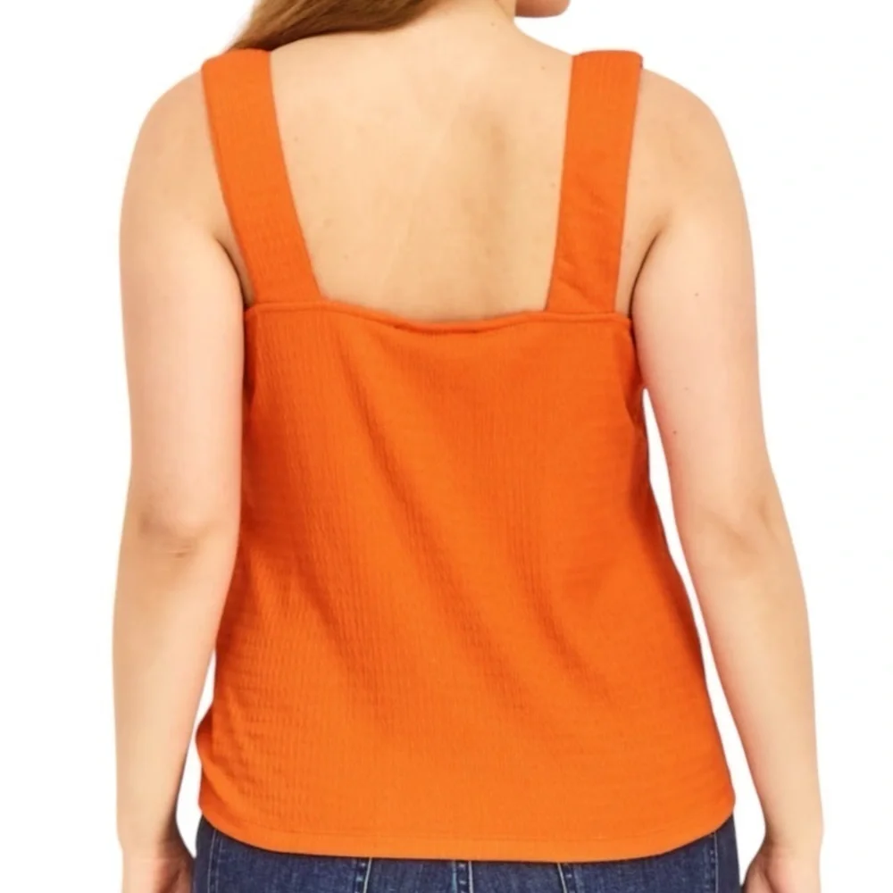 NWT SANCTUARY Orange Textured Button Front Tie Waist Tank Top Size Small - Picture 4 of 5
